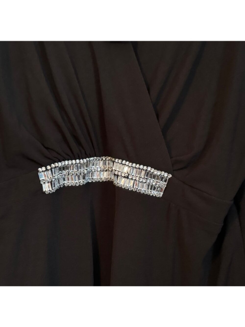 727 Trend Black Top Sequin Belt Accent V-Neck Long Sleeve Size 1X Blouse. NWT - Picture 7 of 12